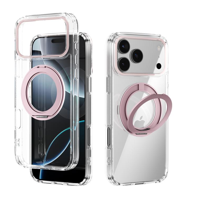 For iPhone 17 Pro Max ABEEL MagSafe Q-LUCK Pivot Bracket Transparent Phone Case(Pink)