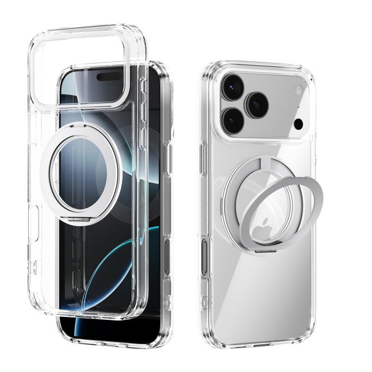 For iPhone 17 Pro Max ABEEL MagSafe Q-LUCK Pivot Bracket Transparent Phone Case(White)
