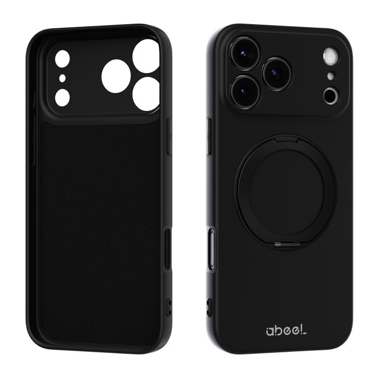 For iPhone 17 Pro Max ABEEL Skin-friendly Feel Magnetic Liquid Silicone Phone Case with Holder(Black)