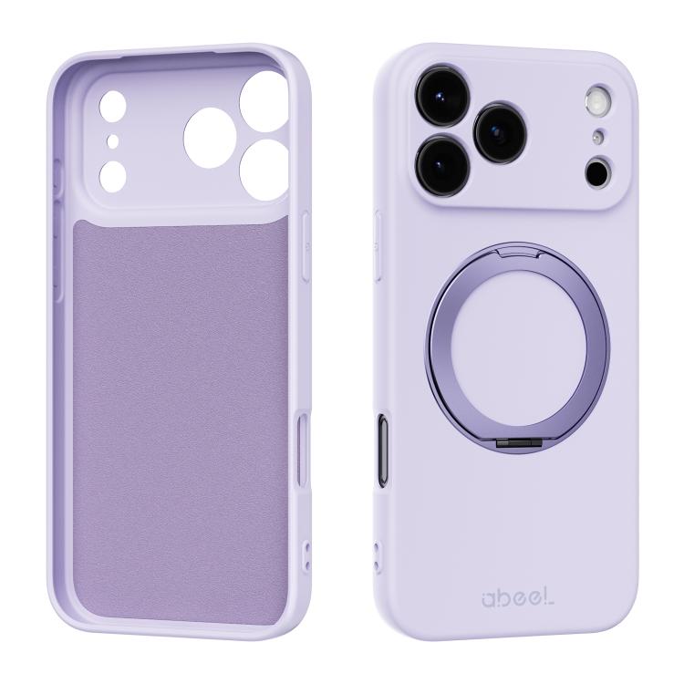 For iPhone 17 Pro Max ABEEL Skin-friendly Feel Magnetic Liquid Silicone Phone Case with Holder(Lilac Purple)