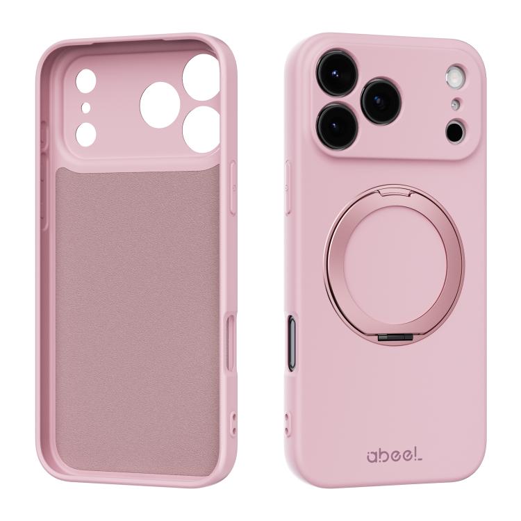 For iPhone 17 Pro Max ABEEL Skin-friendly Feel Magnetic Liquid Silicone Phone Case with Holder(Pink)