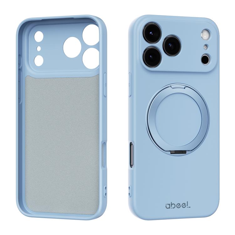 For iPhone 17 Pro Max ABEEL Skin-friendly Feel Magnetic Liquid Silicone Phone Case with Holder(Sky Blue)