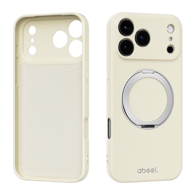 For iPhone 17 Pro Max ABEEL Skin-friendly Feel Magnetic Liquid Silicone Phone Case with Holder(Yellow)