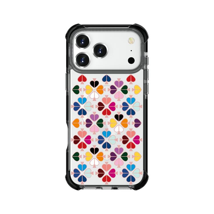 For iPhone 17 Pro Max Acrylic Four-Corner Shockproof Heart Pattern Magnetic Phone Case(Black)