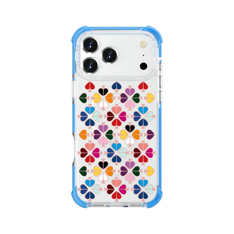 For iPhone 17 Pro Max Acrylic Four-Corner Shockproof Heart Pattern Magnetic Phone Case(Blue)