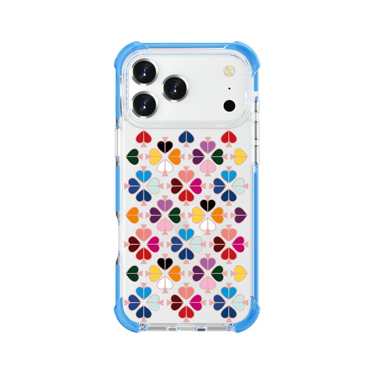For iPhone 17 Pro Max Acrylic Four-Corner Shockproof Heart Pattern Phone Case(Blue)