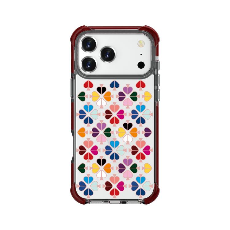 For iPhone 17 Pro Max Acrylic Four-Corner Shockproof Heart Pattern Phone Case(Brown)