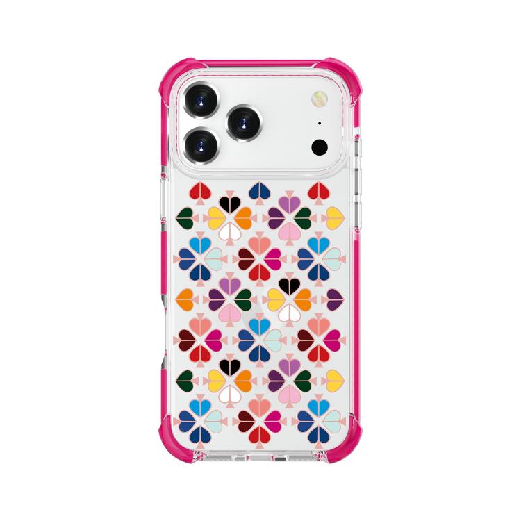 For iPhone 17 Pro Max Acrylic Four-Corner Shockproof Heart Pattern Phone Case(Pink)