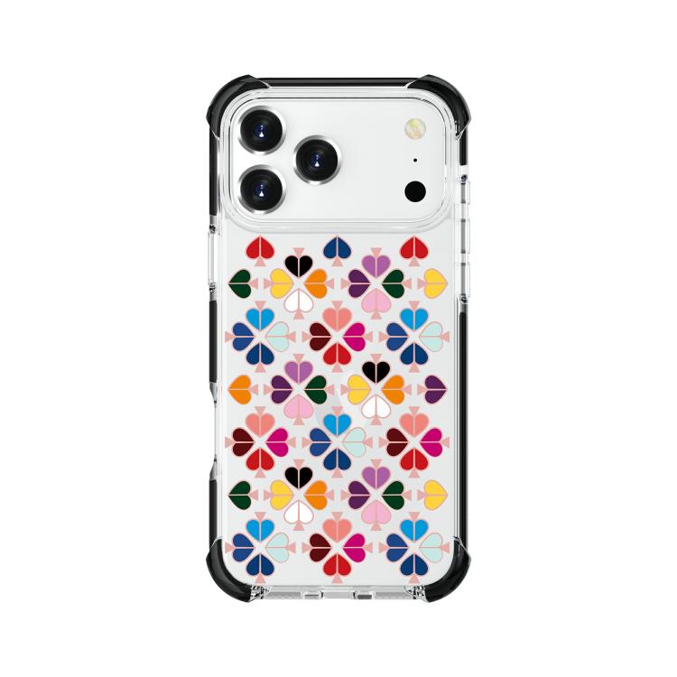 For iPhone 17 Pro Max Acrylic Four-Corner Shockproof Heart Pattern Phone Case(Transparent Black)