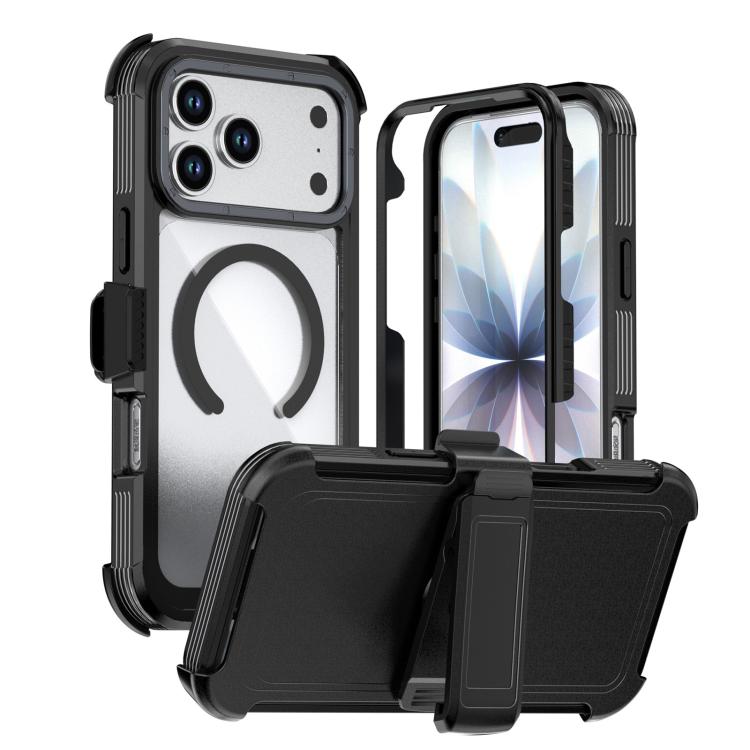For iPhone 17 Pro Max Acrylic Full Coverage Magnetic Phone Case with Back Clip(Black)