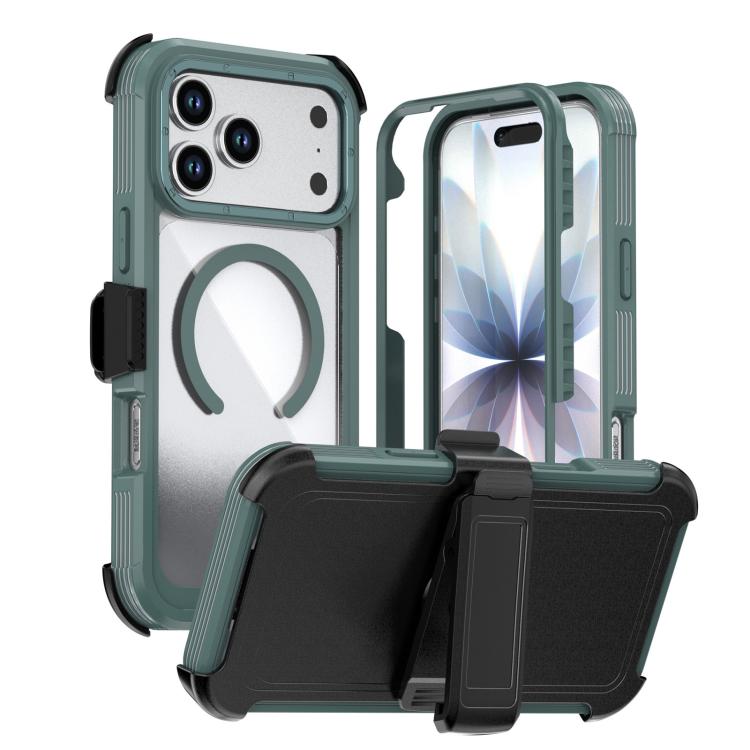 For iPhone 17 Pro Max Acrylic Full Coverage Magnetic Phone Case with Back Clip(Dark Green)