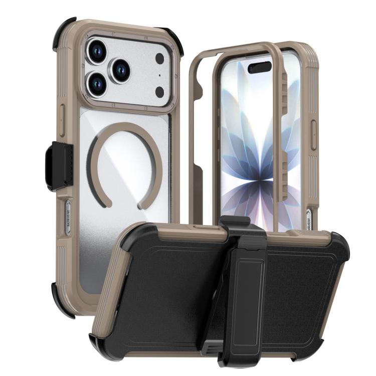 For iPhone 17 Pro Max Acrylic Full Coverage Magnetic Phone Case with Back Clip(Desert Gold)