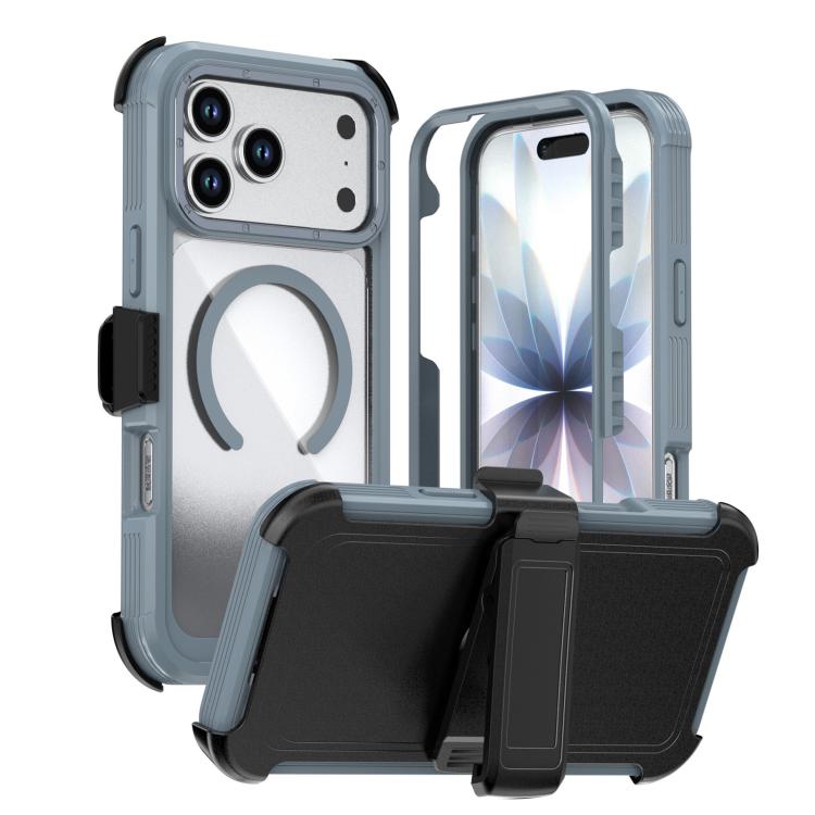 For iPhone 17 Pro Max Acrylic Full Coverage Magnetic Phone Case with Back Clip(Grey)