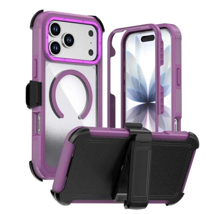 For iPhone 17 Pro Max Acrylic Full Coverage Magnetic Phone Case with Back Clip(Purple)