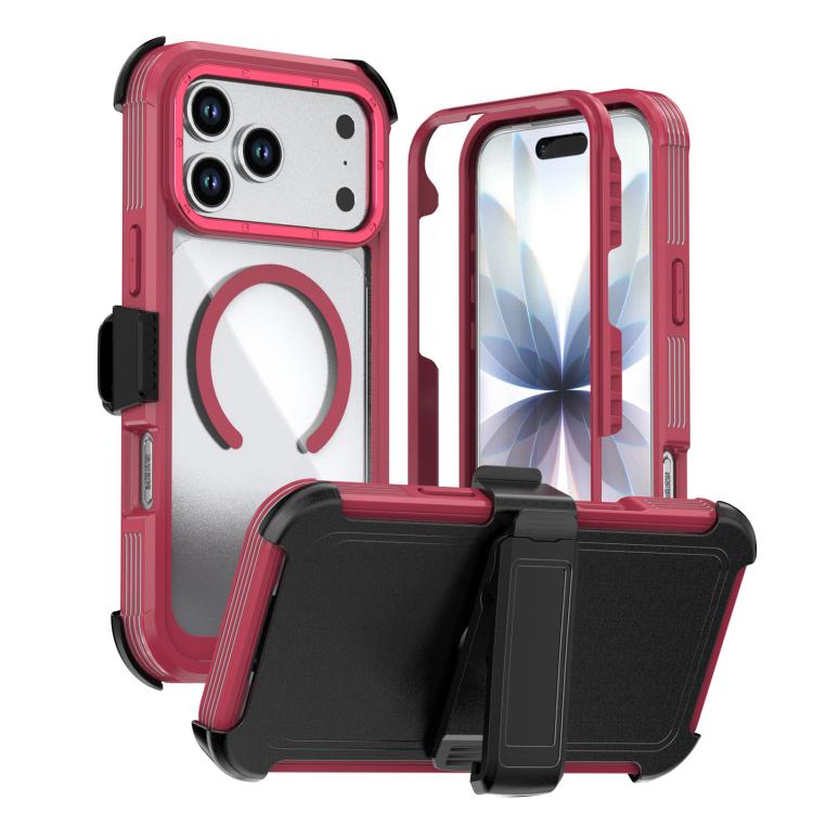 For iPhone 17 Pro Max Acrylic Full Coverage Magnetic Phone Case with Back Clip(Red)