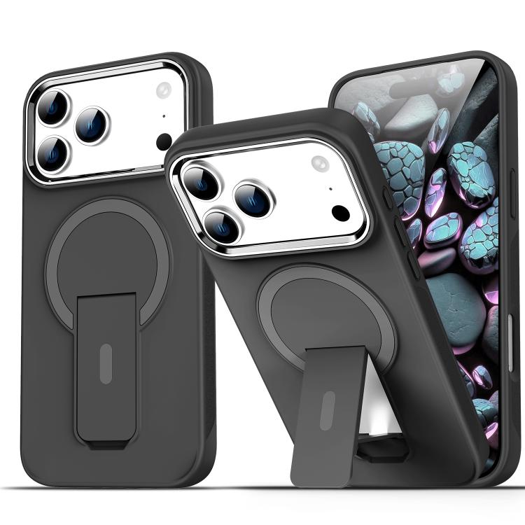 For iPhone 17 Pro Max Acrylic Hybrid TPU MagSafe Holder Phone Case(Black)