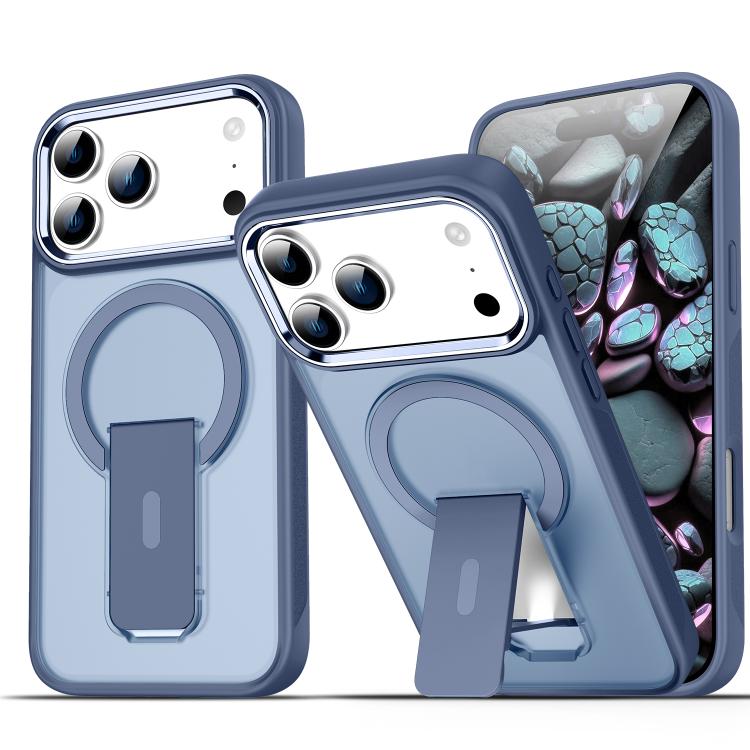 For iPhone 17 Pro Max Acrylic Hybrid TPU MagSafe Holder Phone Case(Dark Blue)