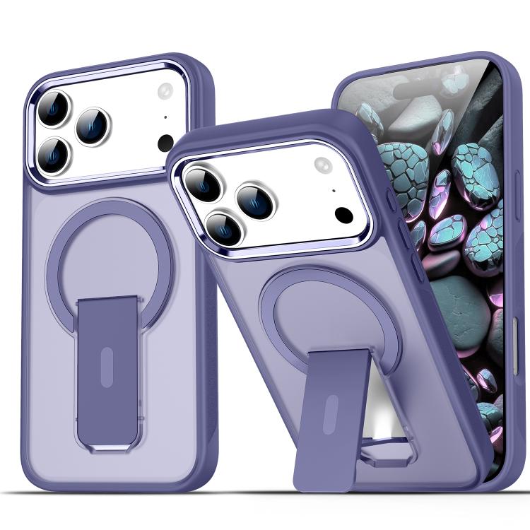 For iPhone 17 Pro Max Acrylic Hybrid TPU MagSafe Holder Phone Case(Dark Night Purple)