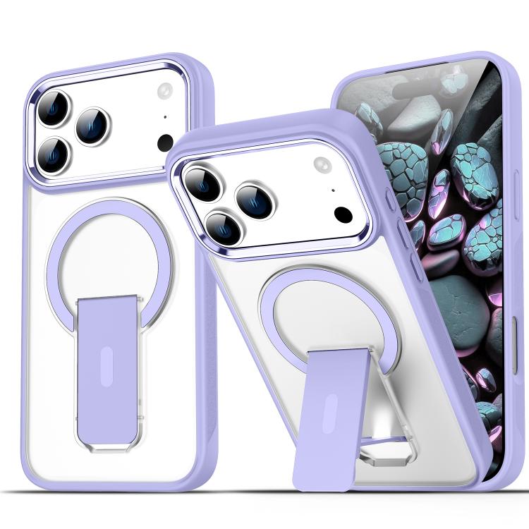 For iPhone 17 Pro Max Acrylic Hybrid TPU MagSafe Holder Phone Case(Lavender Purple)