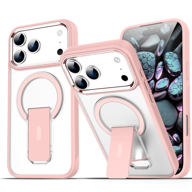 For iPhone 17 Pro Max Acrylic Hybrid TPU MagSafe Holder Phone Case(Pink)