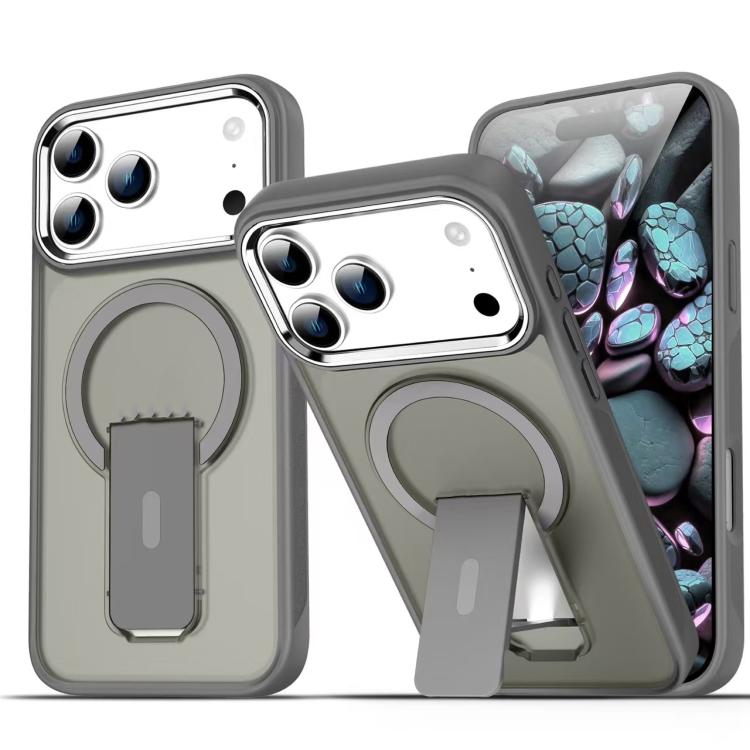 For iPhone 17 Pro Max Acrylic Hybrid TPU MagSafe Holder Phone Case(Titanium Grey)
