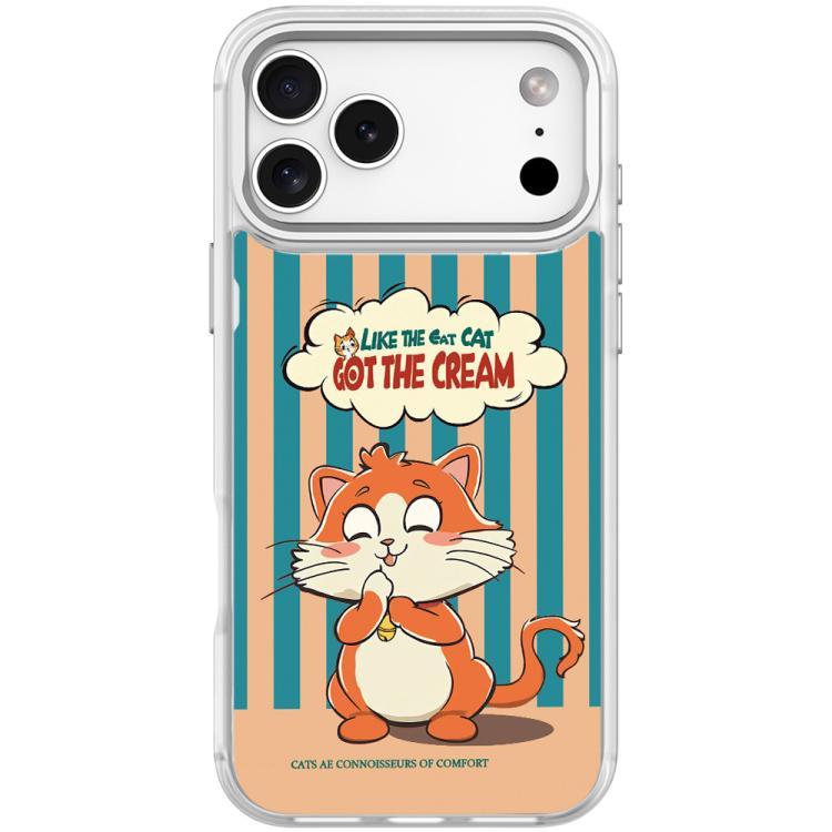 For iPhone 17 Pro Max Adorable Bell Cat Pattern Magnetic Phone Case(Transparent White)