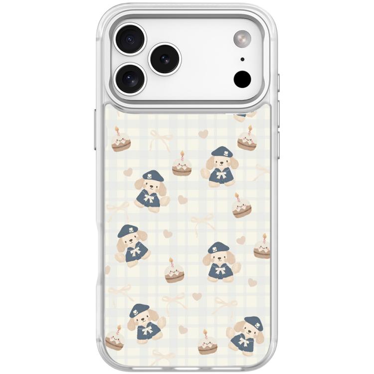For iPhone 17 Pro Max Adorable Beret Puppy Pattern Magnetic Phone Case(Transparent White)