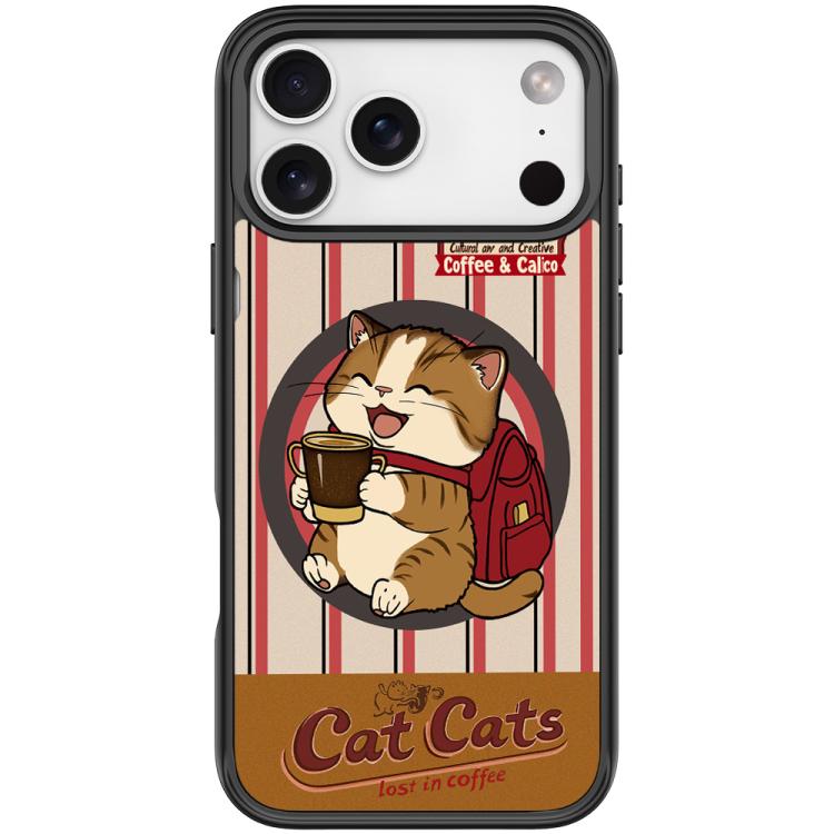 For iPhone 17 Pro Max Adorable Coffee Cat Pattern Magnetic Phone Case(Black)