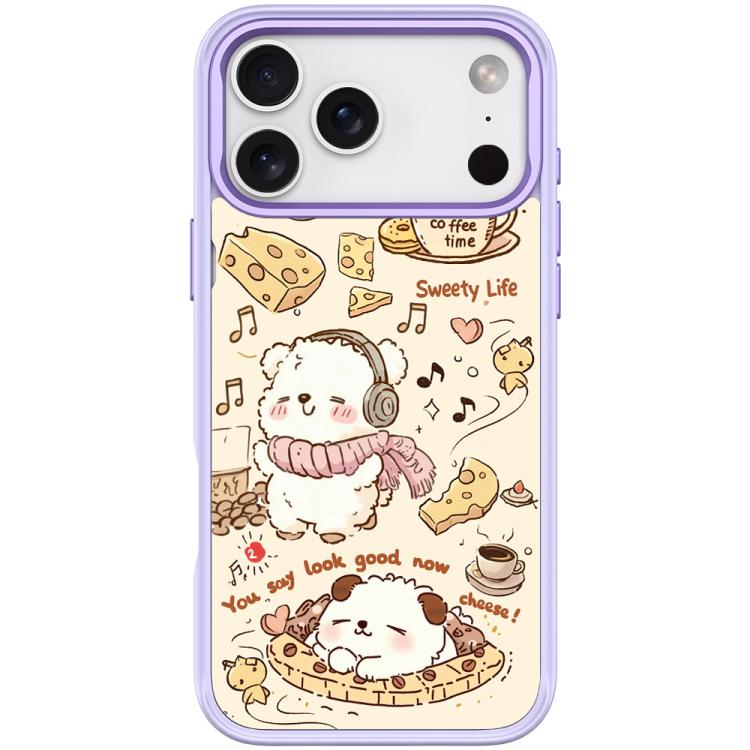 For iPhone 17 Pro Max Adorable Coffee Cat Pattern Magnetic Phone Case(Light Purple)