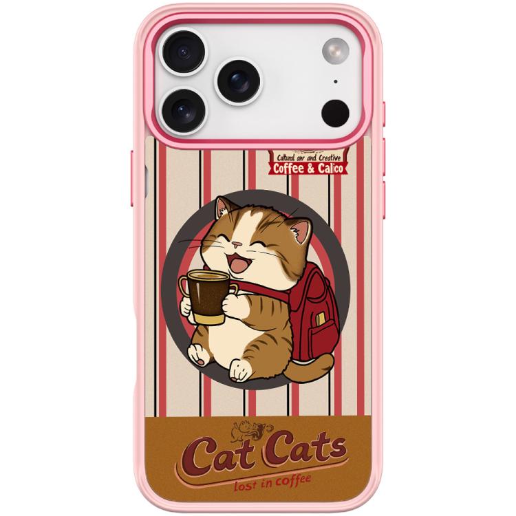 For iPhone 17 Pro Max Adorable Coffee Cat Pattern Magnetic Phone Case(Pink)