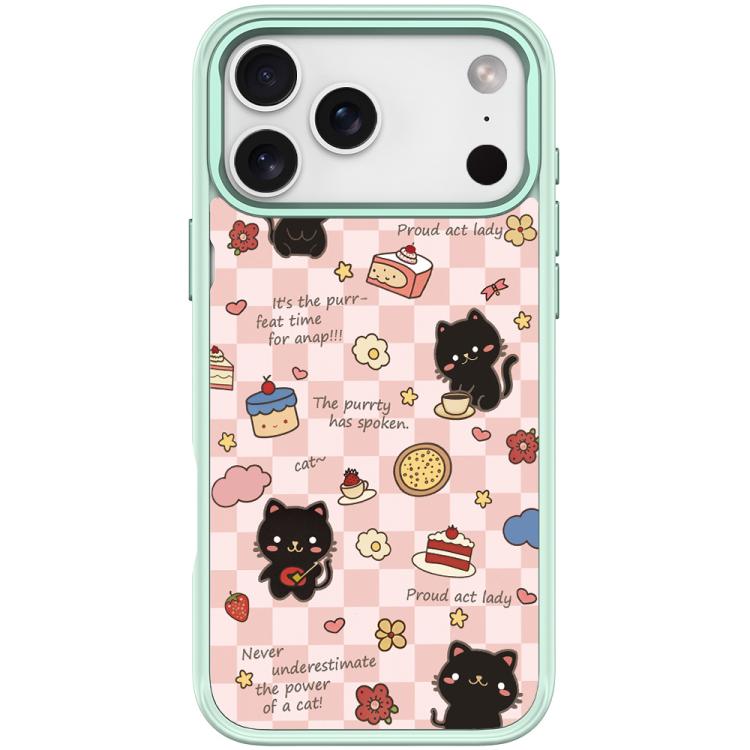 For iPhone 17 Pro Max Adorable Dessert Cat Pattern Magnetic Phone Case(Light Green)