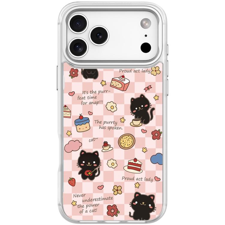 For iPhone 17 Pro Max Adorable Dessert Cat Pattern Magnetic Phone Case(Transparent White)