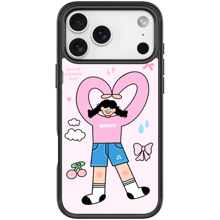 For iPhone 17 Pro Max Adorable Double Ponytail Heart Girl Pattern Magnetic Phone Case(Black)