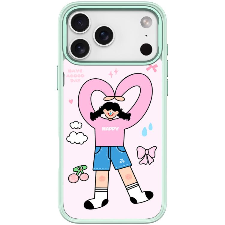 For iPhone 17 Pro Max Adorable Double Ponytail Heart Girl Pattern Magnetic Phone Case(Light Green)