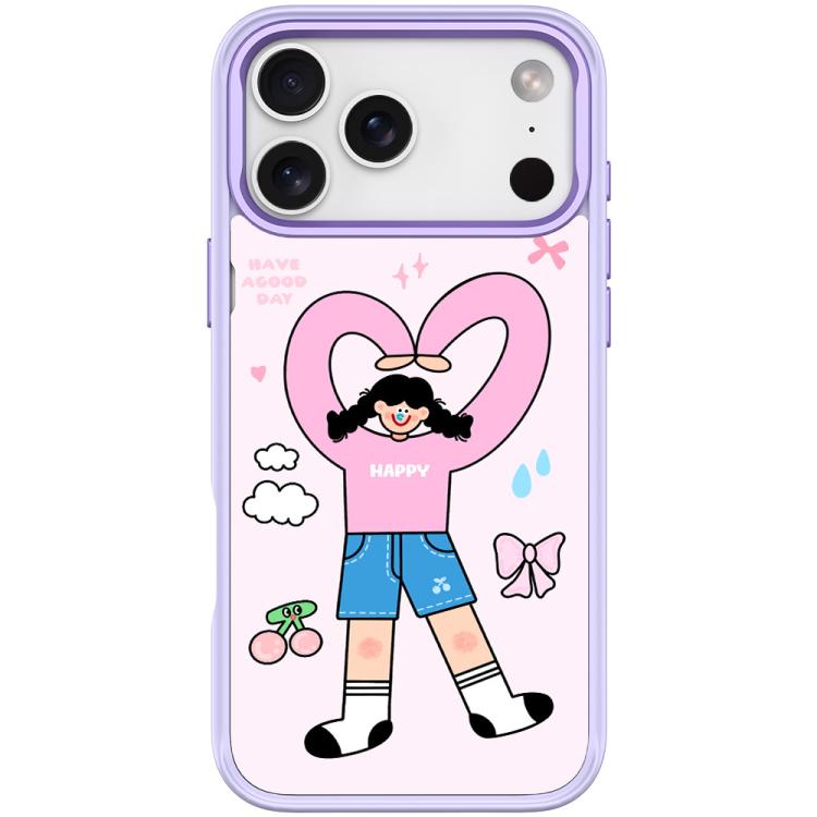 For iPhone 17 Pro Max Adorable Double Ponytail Heart Girl Pattern Magnetic Phone Case(Light Purple)