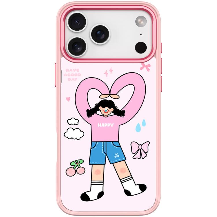 For iPhone 17 Pro Max Adorable Double Ponytail Heart Girl Pattern Magnetic Phone Case(Pink)