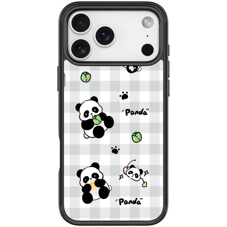 For iPhone 17 Pro Max Adorable Grid Panda Pattern Magnetic Phone Case(Black)