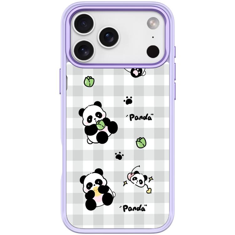 For iPhone 17 Pro Max Adorable Grid Panda Pattern Magnetic Phone Case(Light Purple)