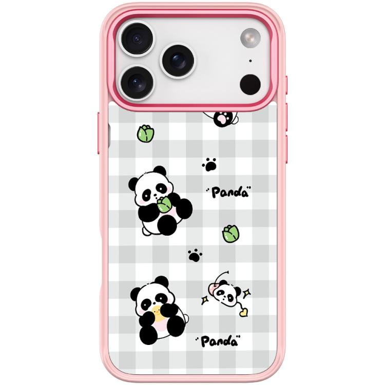 For iPhone 17 Pro Max Adorable Grid Panda Pattern Magnetic Phone Case(Pink)