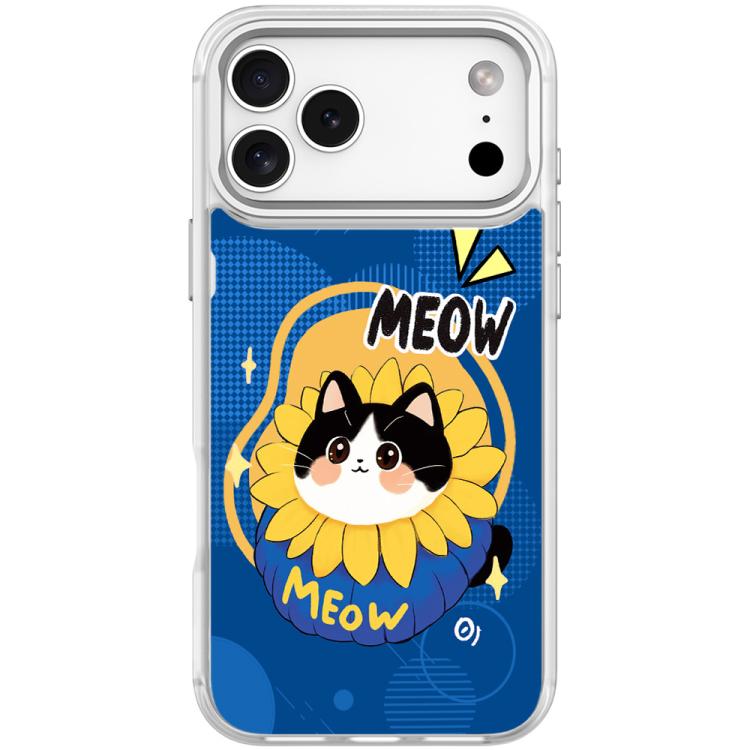 For iPhone 17 Pro Max Adorable Little Blue Cat Pattern Magnetic Phone Case(Transparent White)