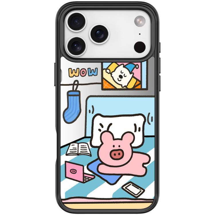 For iPhone 17 Pro Max Adorable Little Pig Pattern Magnetic Phone Case(Black)