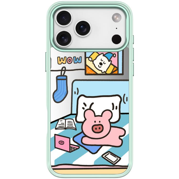 For iPhone 17 Pro Max Adorable Little Pig Pattern Magnetic Phone Case(Light Green)