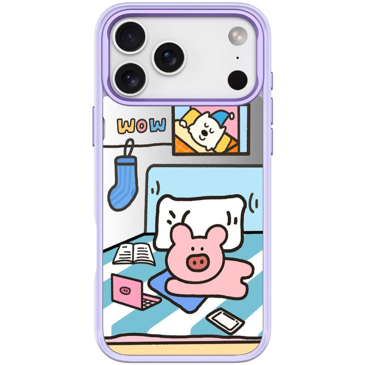 For iPhone 17 Pro Max Adorable Little Pig Pattern Magnetic Phone Case(Light Purple)