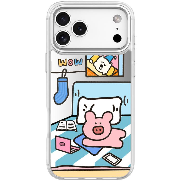 For iPhone 17 Pro Max Adorable Little Pig Pattern Magnetic Phone Case(Transparent White)