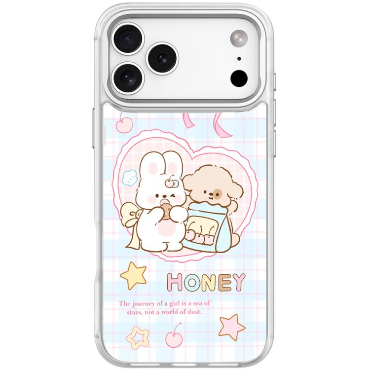 For iPhone 17 Pro Max Adorable Love Rabbit Pattern Magnetic Phone Case(Transparent White)