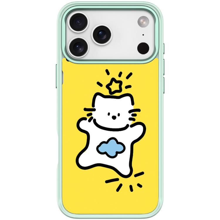 For iPhone 17 Pro Max Adorable Stars Cloud Cat Pattern Magnetic Phone Case(Light Green)