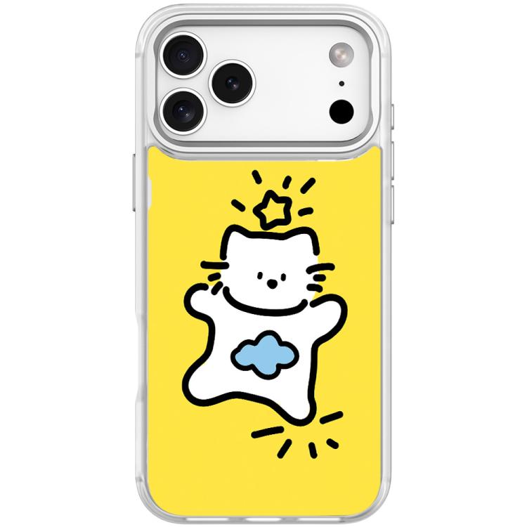 For iPhone 17 Pro Max Adorable Stars Cloud Cat Pattern Magnetic Phone Case(Transparent White)