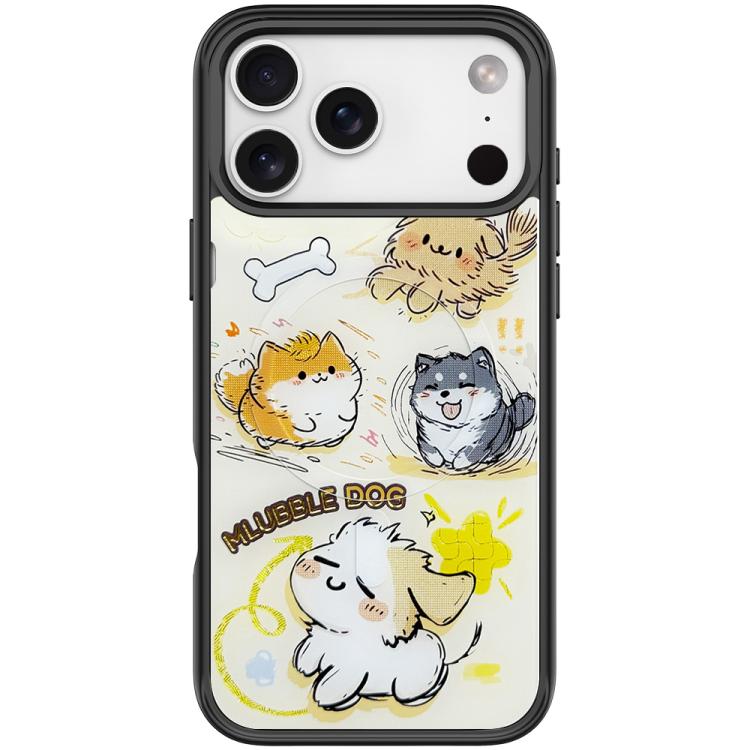 For iPhone 17 Pro Max Adorable Whirlwind Dog Pattern Magnetic Phone Case(Black)