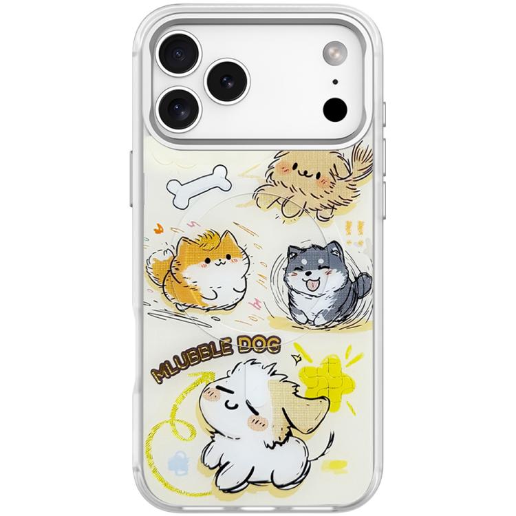 For iPhone 17 Pro Max Adorable Whirlwind Dog Pattern Magnetic Phone Case(Transparent White)