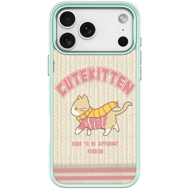 For iPhone 17 Pro Max Adorable Woolen Cat Pattern Magnetic Phone Case(Light Green)